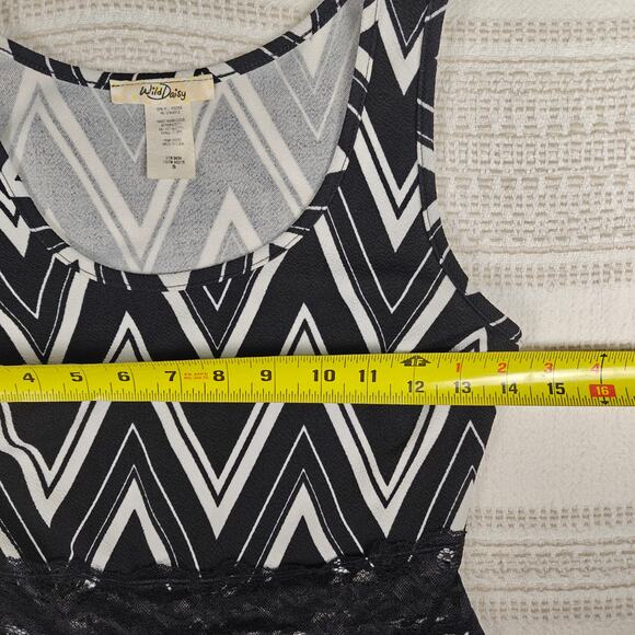 Wild Daisy Black White Chevron Mini Dress Lace Waist Cut Out Juniors S - Picture 4 of 8